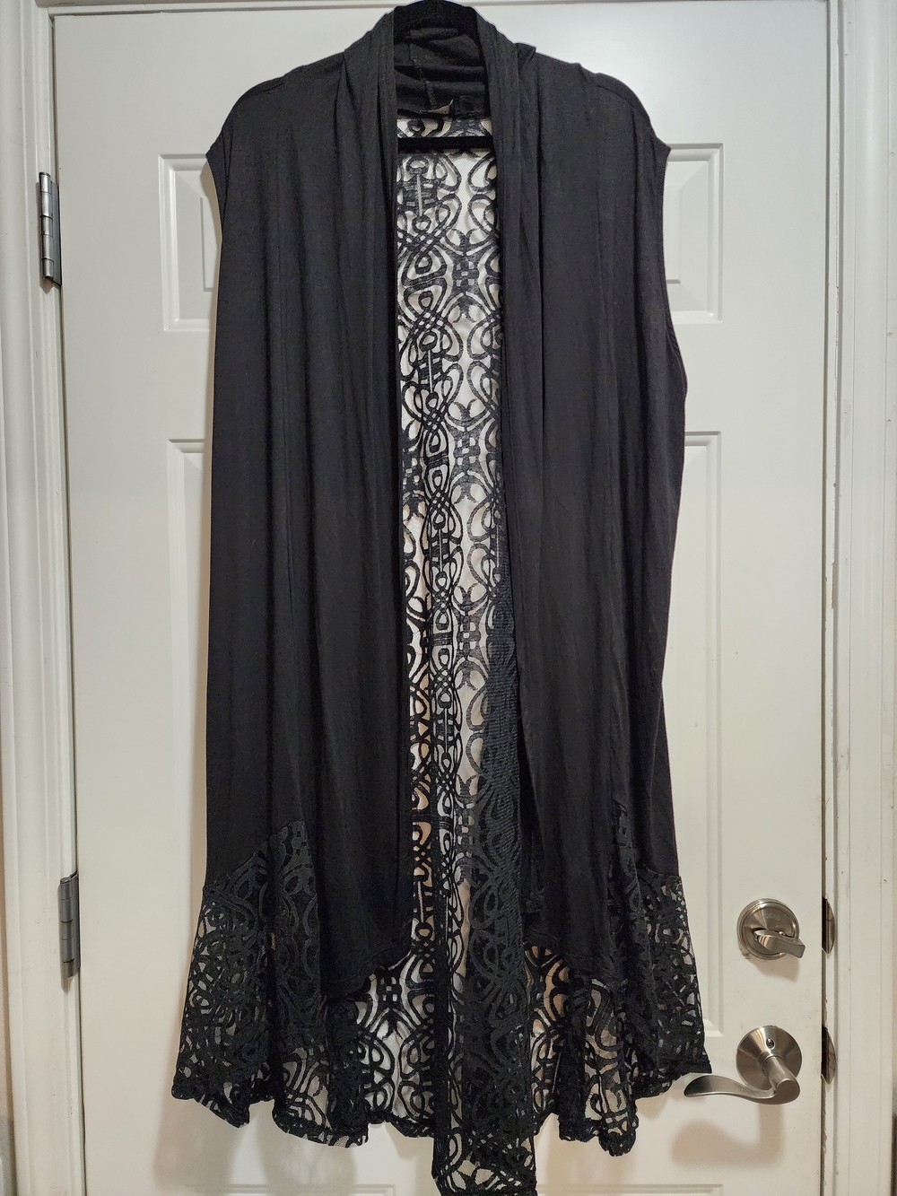 NWT Boho Black Crochet Lace Medallion Back Duster Vest Size 3X